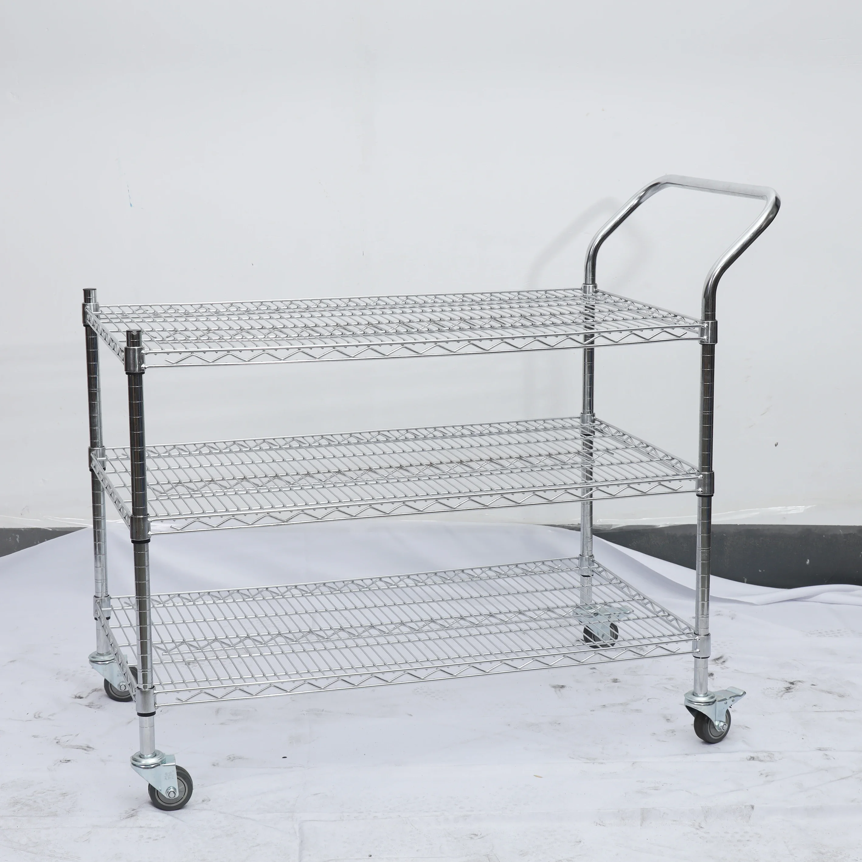 Adjustable  Handcart with Double-layer and Three-layer Chrome Plated Stainless Steel Wheels and Mobile Grid Frame