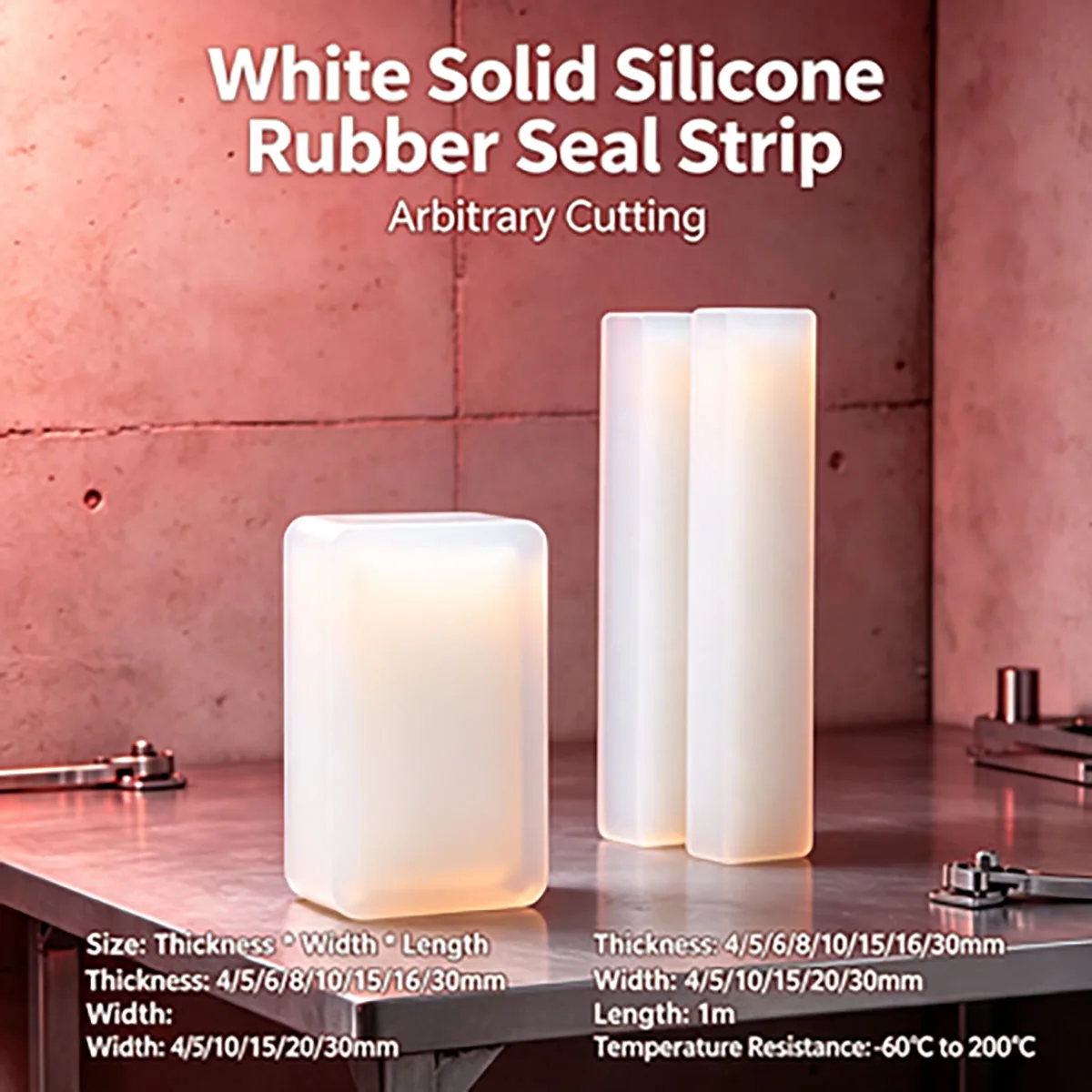 High Temperature Resistant Solid Silicone Rubber Strip, White Rectangular Square Sealing Gasket Strip, Oil Resistant Seal Bar 1M