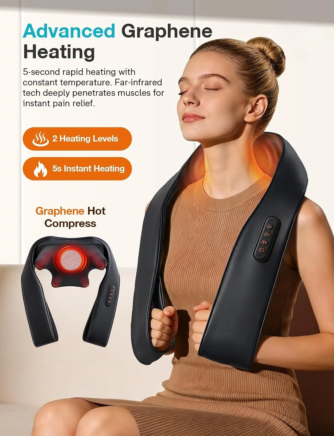 Neck Relaxer Premium Fabric Travel Size, Deep tissue, Massage, Rechargeable, Cordless for All Season Use, Neutral Grey
