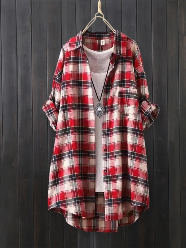 

Женская хлопково-льняная одежда irt, весенне-осенняя длинная свободная одежда для живота, большие размеры, тонкая клетчатая верхняя одежда, льняной топ, дизайн Sense