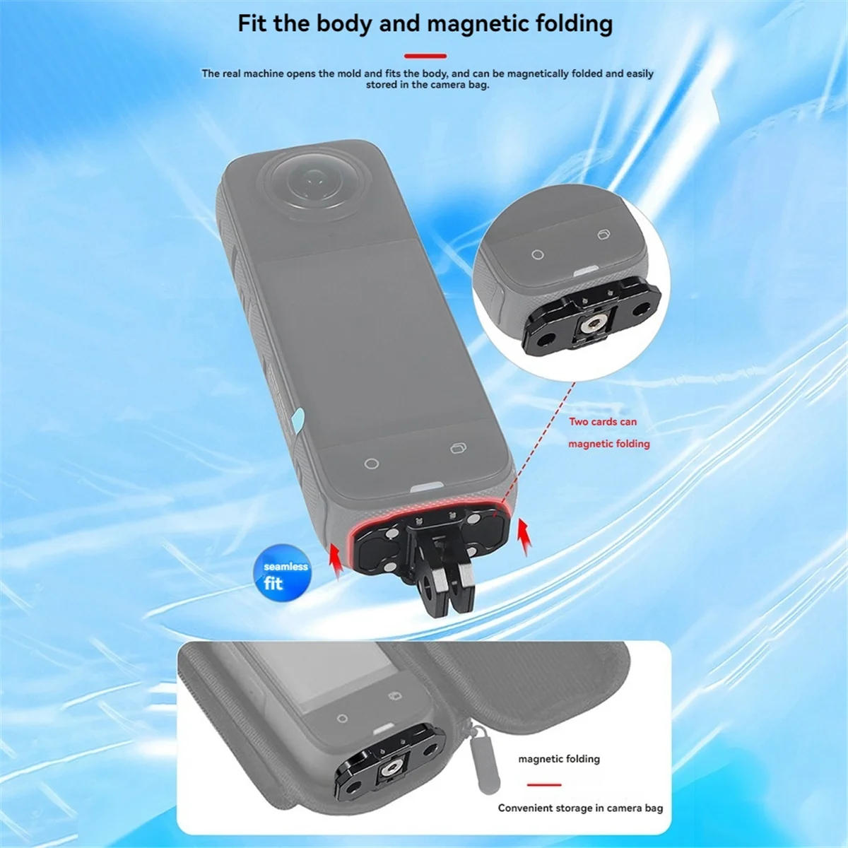 For X4 Gopro13 Aluminum 1/4 Magnetic Base Mount Tripod Adapter Foldable Action Camera Bracket