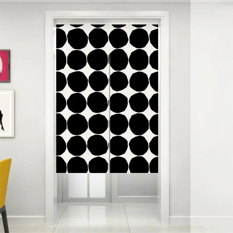 VIKAMA Black White Irregular Dot Noren Split Door Curtain Room Divider Privacy Curtain for Apartment Entryway Modern Home Decor