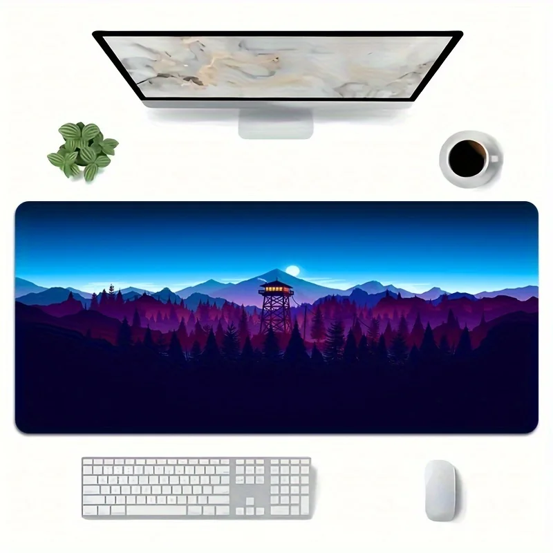 Fire Watchtower Forest Scenery Extra Large Mouse Pad Durable Stitched Edges Non-Slip Desk Mat for Gaming Office