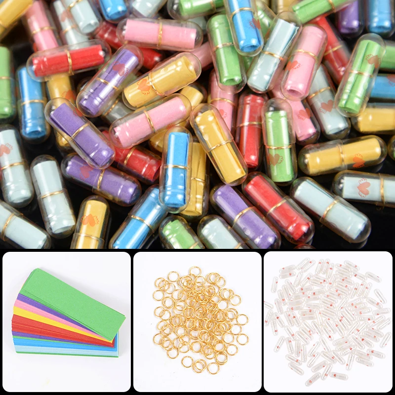 100pcs Message Capsule Mini Wish Notes Love Pill with Roll Papers Wedding Valentines Day Birthday Party Gift Decoration Supplies