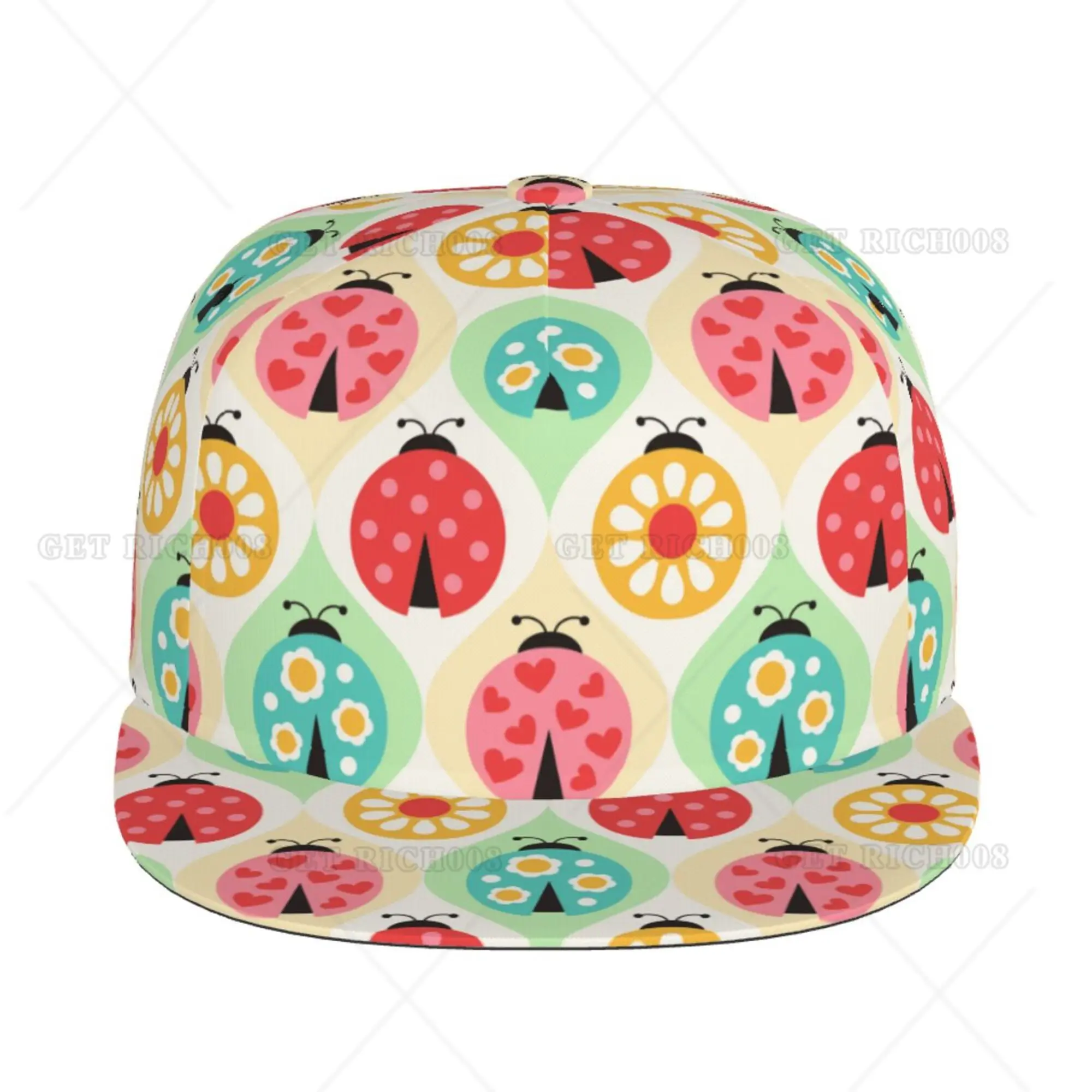 Colorful Ladybug Print Baseball Cap Flat Brim Sun Visor Women Men Adjustable Print One Size All Seasons