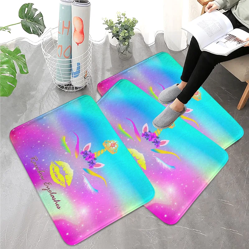 

Flower Unicorn Decorative Floor Mat Eyelash Lips Art Doormat Bath Kitchen Bedroom Shower Toilet Rug Indoor Soft Entrance Carpet