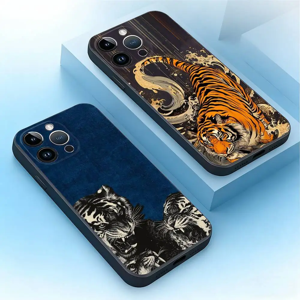 

Tiger illustration Phone Case For iPhone 17,16,15,14,13,12,11,Plus,Pro Max,Air,SE,Mini,Soft Silicone Black Cover