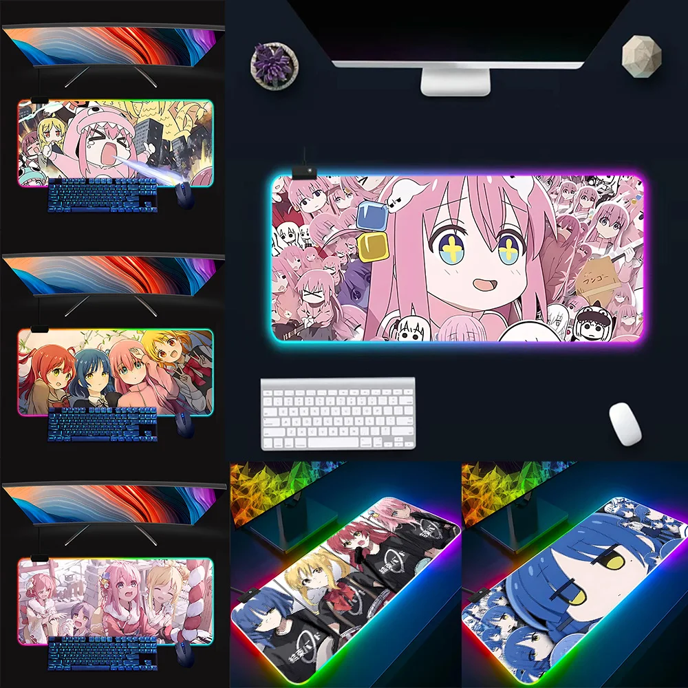 

Anime Bocchi the Rock! RGB Pc Gamer Keyboard Mouse Pad Mousepad LED Glowing Mouse Mats Rubber Gaming Computer Mausepad