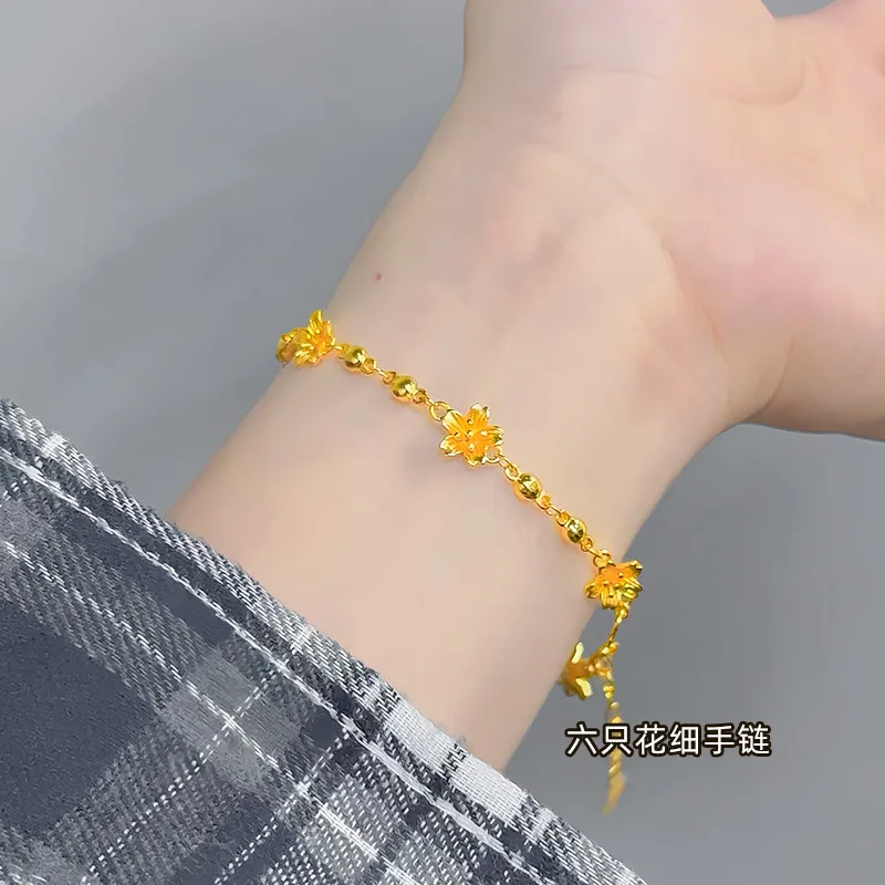 9999 24K Real Gold Multiple Thin Bracelets Versatile Small Flower Butterfly Star Women's Bracelet Fashion Luxury Gift Bracelet