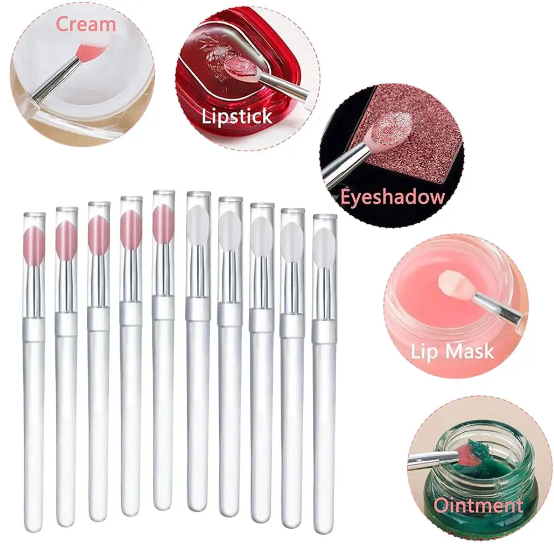 10pcs 휴대용 실리콘 립 브러쉬 다기능 립 밤 애플리케이터 립스틱 립글로스 메이크업 브러쉬 커버 재사용 가능