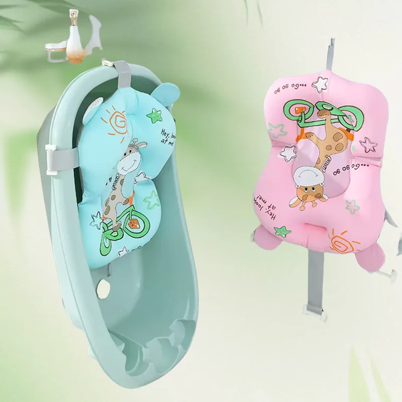 Baby Bath Seat Support Mat Foldable Baby Bath Tub Pad & Chair Newborn Bathtub Pillow Infant Anti-Slip Soft Comfort Body Cushion