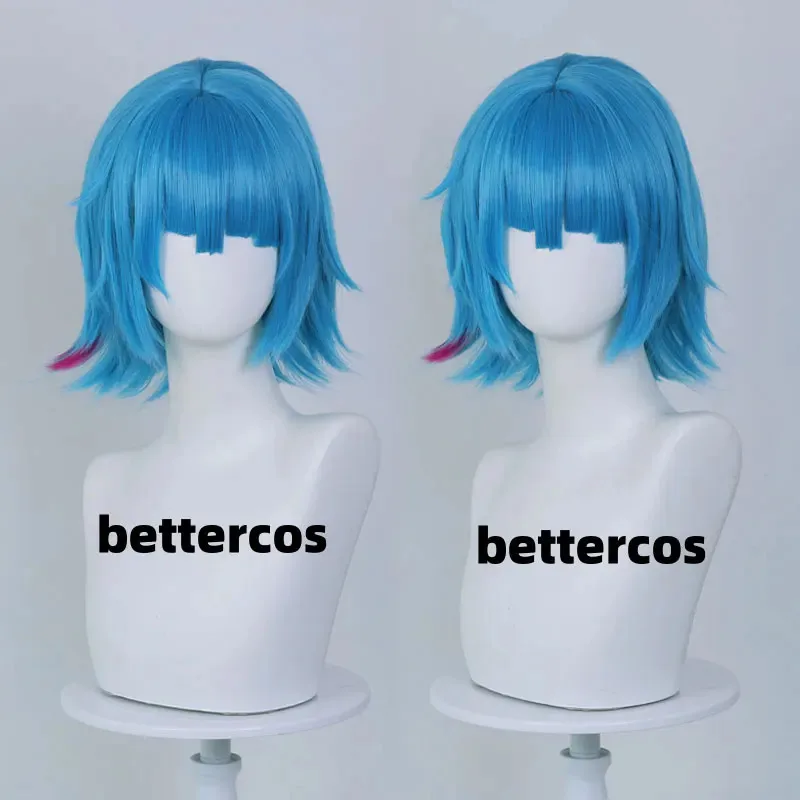 

Парик для косплея LOL Jinx Arcane Season 2, короткие синие термостойкие синтетические волосы, косичка, аниме, парики для ролевых игр + шапочка для парика