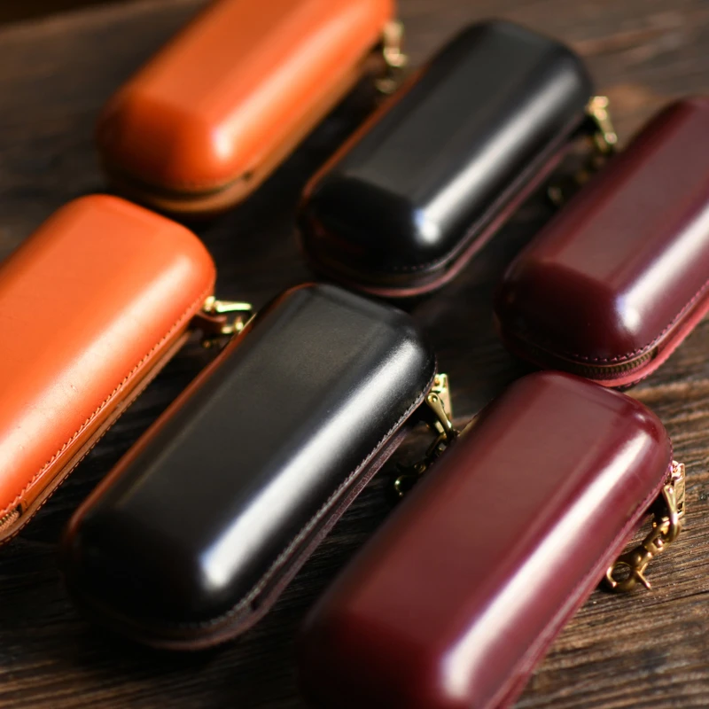 

Handmade Leather Glasses Case Portable Sunglass Storage With Paracord And Hook Zippered Hanging Design Convenient Carry Solution