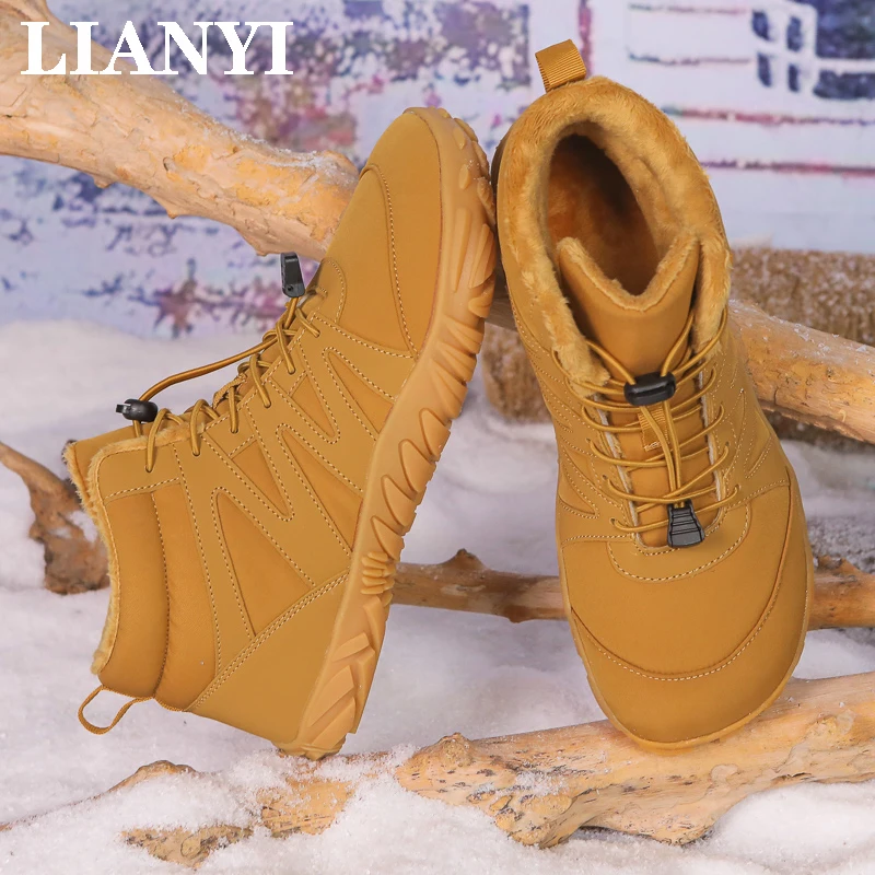 

LIANYI Winter Snow Boots Waterproof Wide-Toe Warm Non-Slip Wear-Resistant Fleece Lined Wide Last Men's Soft-Soled Hiking Shoes