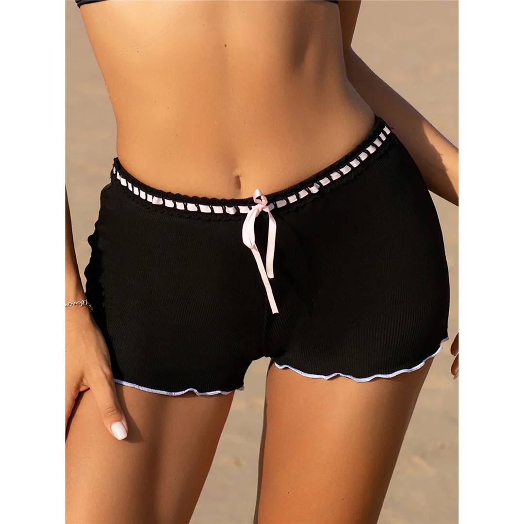 XS - L Bow Mini-Shorts, gerippter Bikini-Unterteil, Badehose, Damen-Badebekleidung, brasilianische Tanga-Höschen, Unterwäsche V6538 – Detail 4