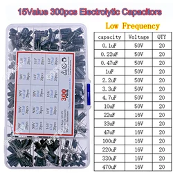 300pcs 15 types 16V 50V 0.1uf-470uF Electrolytic capacitor Combination Assorted kit set