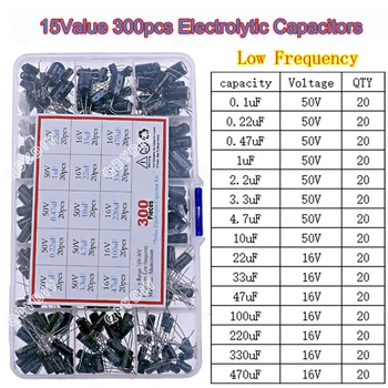 300pcs 15 tipos 16V 50V 0,1uf-470uF combinação de capacitor eletrolítico conjunto de kit sortido