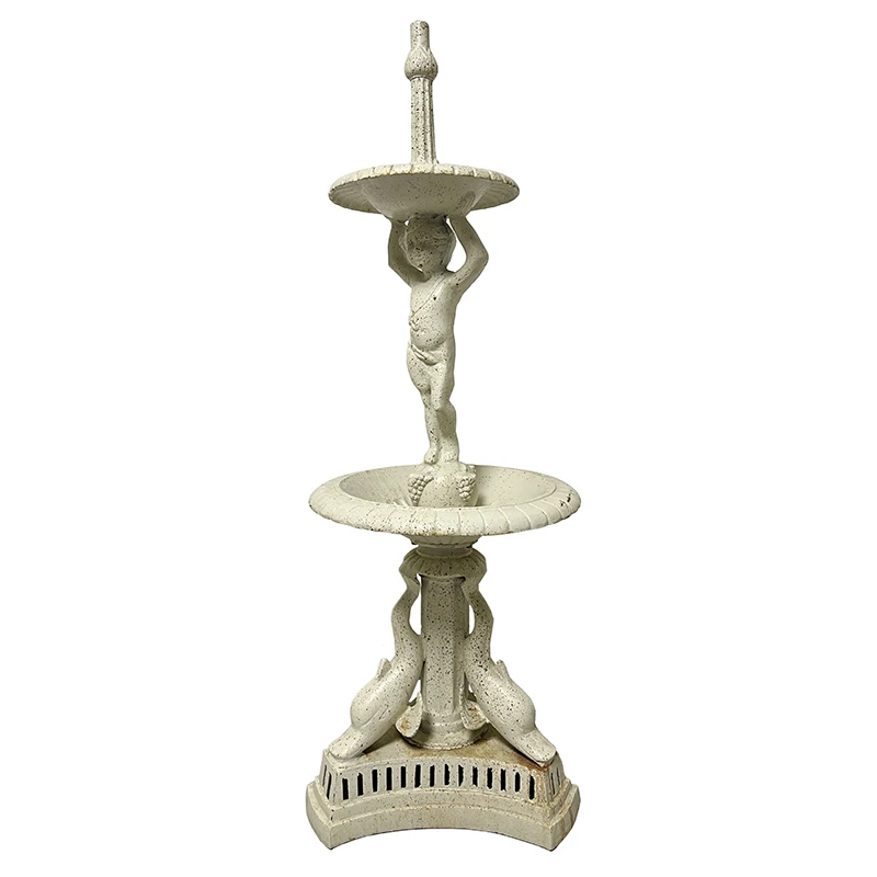 

Garden decoration, retro and old large upper and lower combined cast iron fountain, three-dimensional sculpture garden flowing w