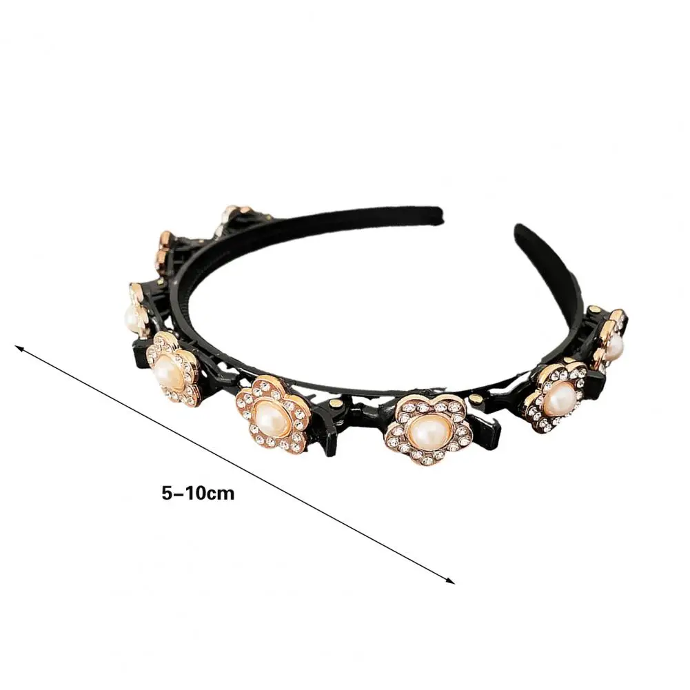 Pearl Flowers Hairpin Hairbands for Women Non-Slip Headband Rhinestones Hair Bands Clips Hairstyle Double Bangs Hair Accessories