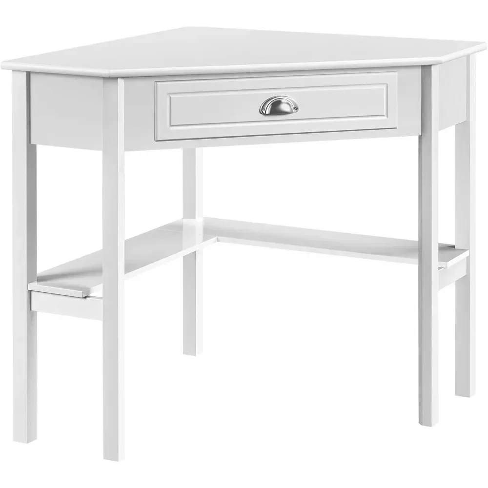 

L-shaped computer desk corner table with large drawers and storage shelves, triangular writing desk laptop table for home office