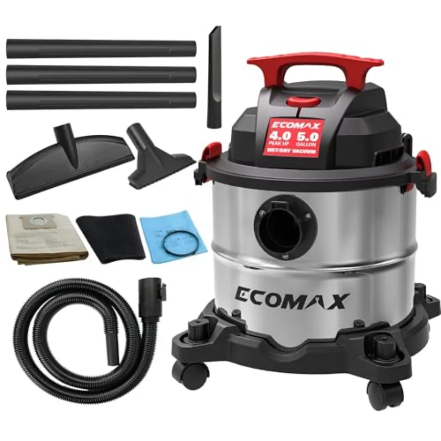 

Shop Vacuum Wet and Dry 5 Gallon 4 HP Stainless Steel Wet Dry Vac with Powerful Suction and Blowing Function Portable 3 in 1 Sh