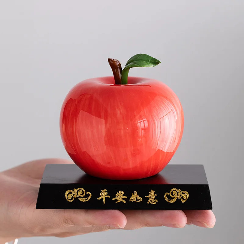Cabbage Apple CeramicStatue,WealthPeace OrientalFigurine for WineCabinet Entryway HousewarmingBusiness Opening TabletopDecorGift