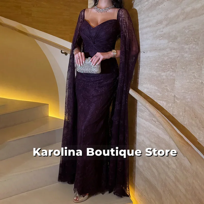 Vestido de noche morado uva, vestidos de noche personalizados con escote en forma de corazón y hombros descubiertos, vestidos de fiesta hasta el suelo de sirena de encaje