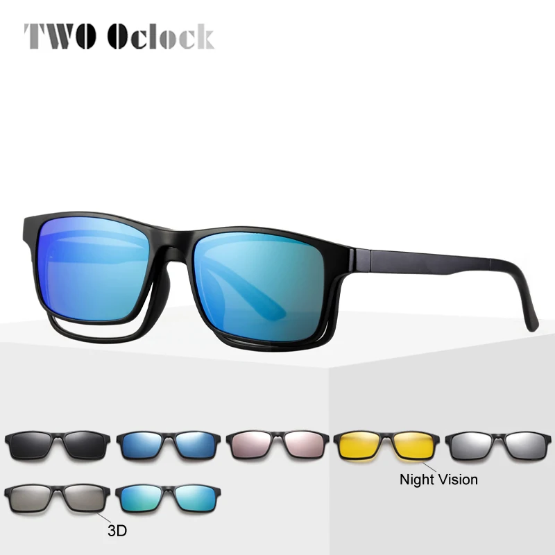 TWO Oclock Flexible Magnet Sunglasses Men Polarized Clip On Glasses Women 7 In 1 Ultra-Light Square Glasses 3D Optic Frame A2247
