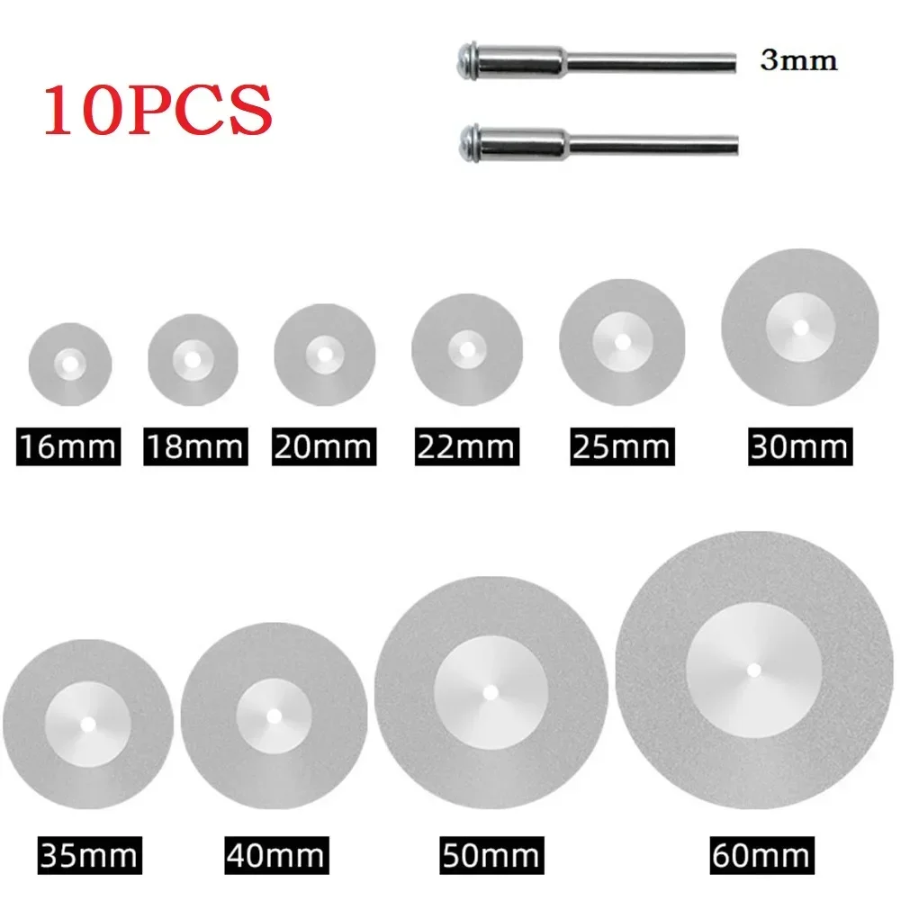 Mini Disco De Corte De Diamante, Lâmina De Serra Circular com Mandril De Haste De 3mm, Disco Abrasivo Rotativo, Rebolo, 16-60mm, 10Pcs