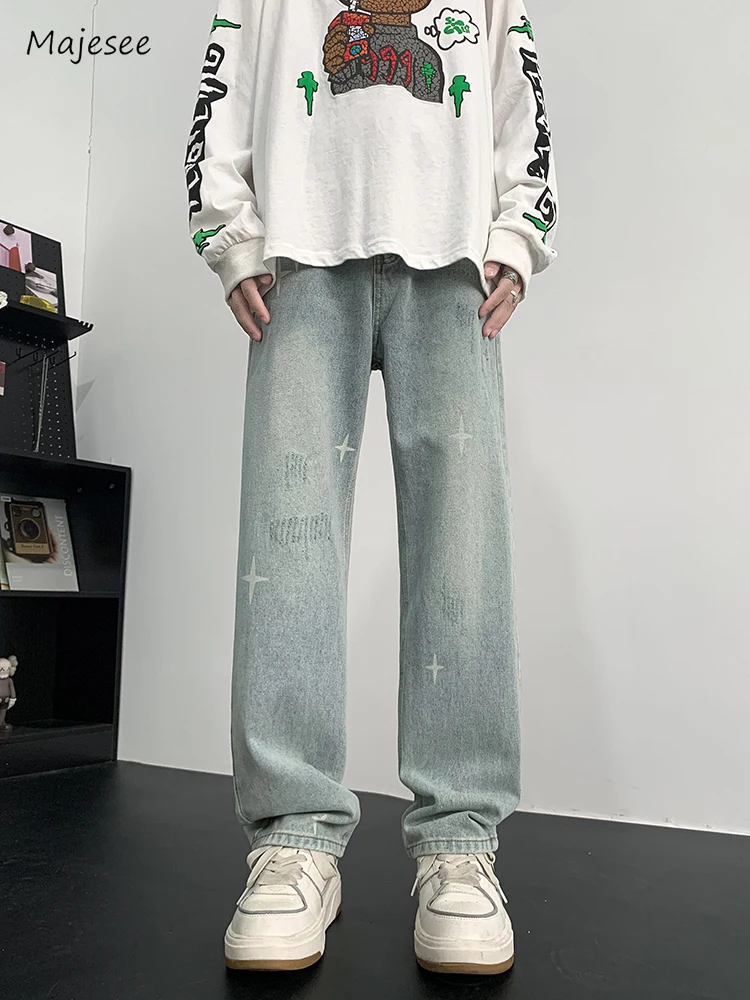 Jeans Men Spring Handsome Temperament Daily Fashion European Style Straight Trousers Chic High Street All-match Hip-hop Simple