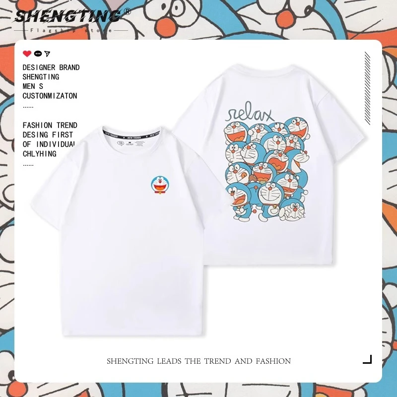 Doraemon anime Doraemon y Robot Cat mercancía camisetas de manga corta 100% algodón puro para hombres y mujeres en verano