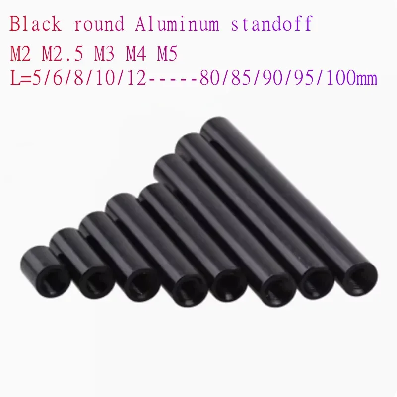 5-10pcs/lot M2 m2.5 M3 M4 M5 black round aluminum standoff Column rods Round Aluminum Spacer