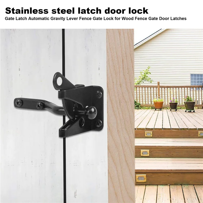 

2Pcs Self Locking Gate Latch Automatic Heavy Force Lever Fence Gate Lock For Wood Fence Gate Door Latches Steel Black-Y41A