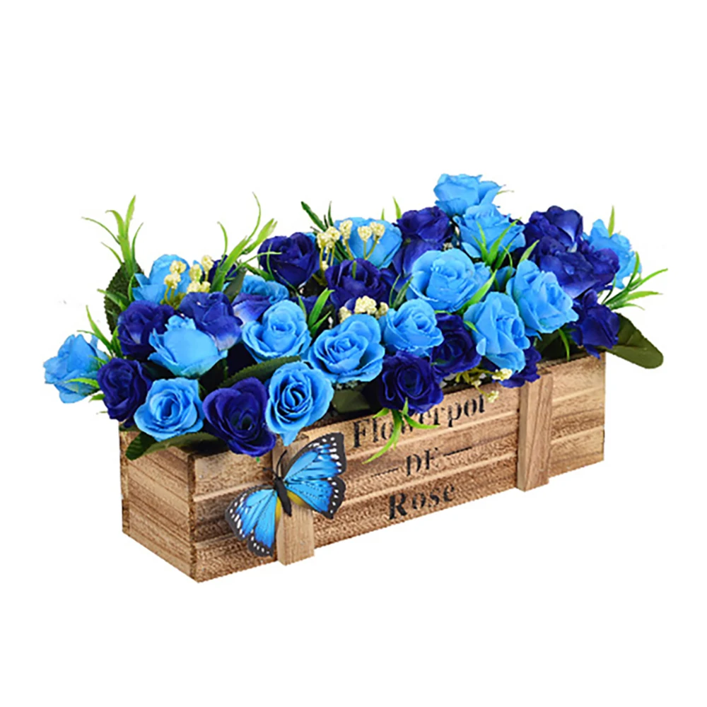 Blue Rose Pastoral Wooden Fence Bonsai Orchid Home Garden Decoration Artificial Sun Flower Potting Set Mother's Day Gift