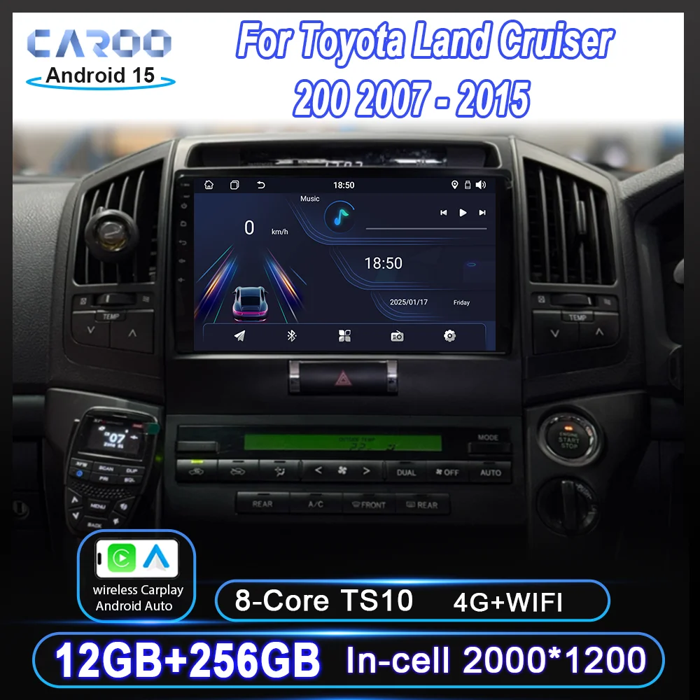 Android 15 Carplay Auto Radio For Toyota Land Cruiser 200 2007 -2015 Car Multimidia Player GPS Navigation WIFI 4G Carplay DVD BT