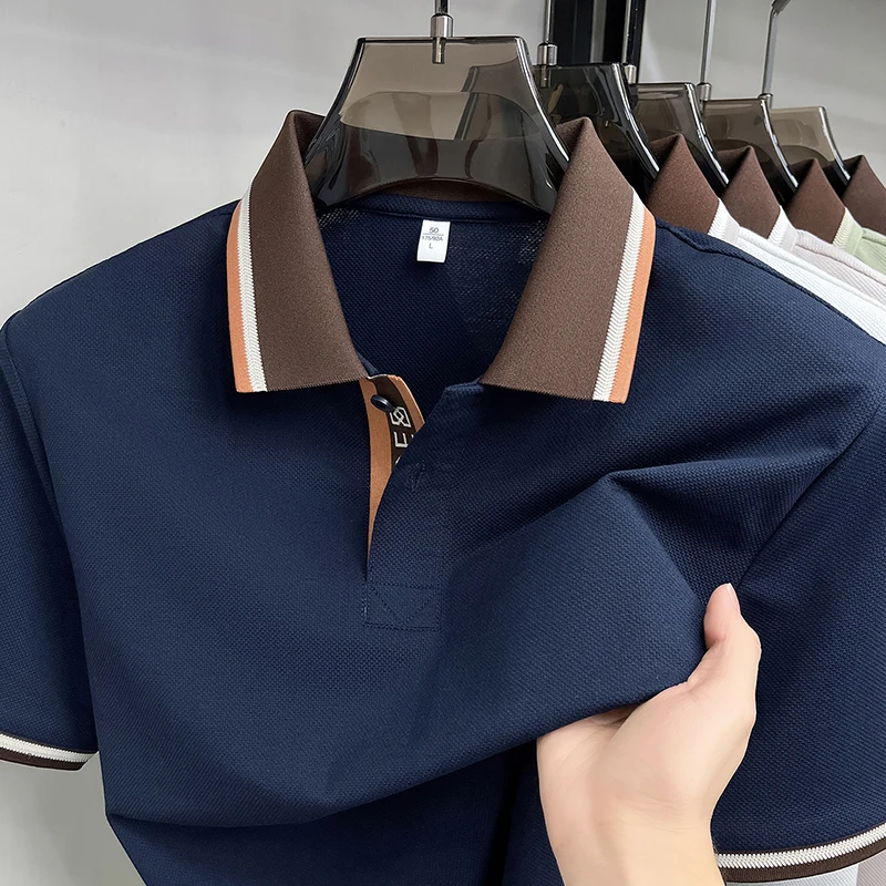 Unique color blocked short sleeve summer polo shirt high-quality fashion casual business T-shirt new breathable lapel men's wear