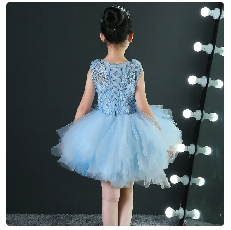 Long Trailing Flower Girls Dresses for Wedding Light Blue Kids Pageant Dress First Holy Communion Dress Party Prom Dress