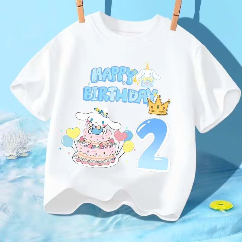 

Cinnamon Birthday Numbers T-shirt Sanrio Kid Kawaii Fashion Home Clothes Tee Top Cinnamoroll Cartoon Anime Figures Short Sleeve