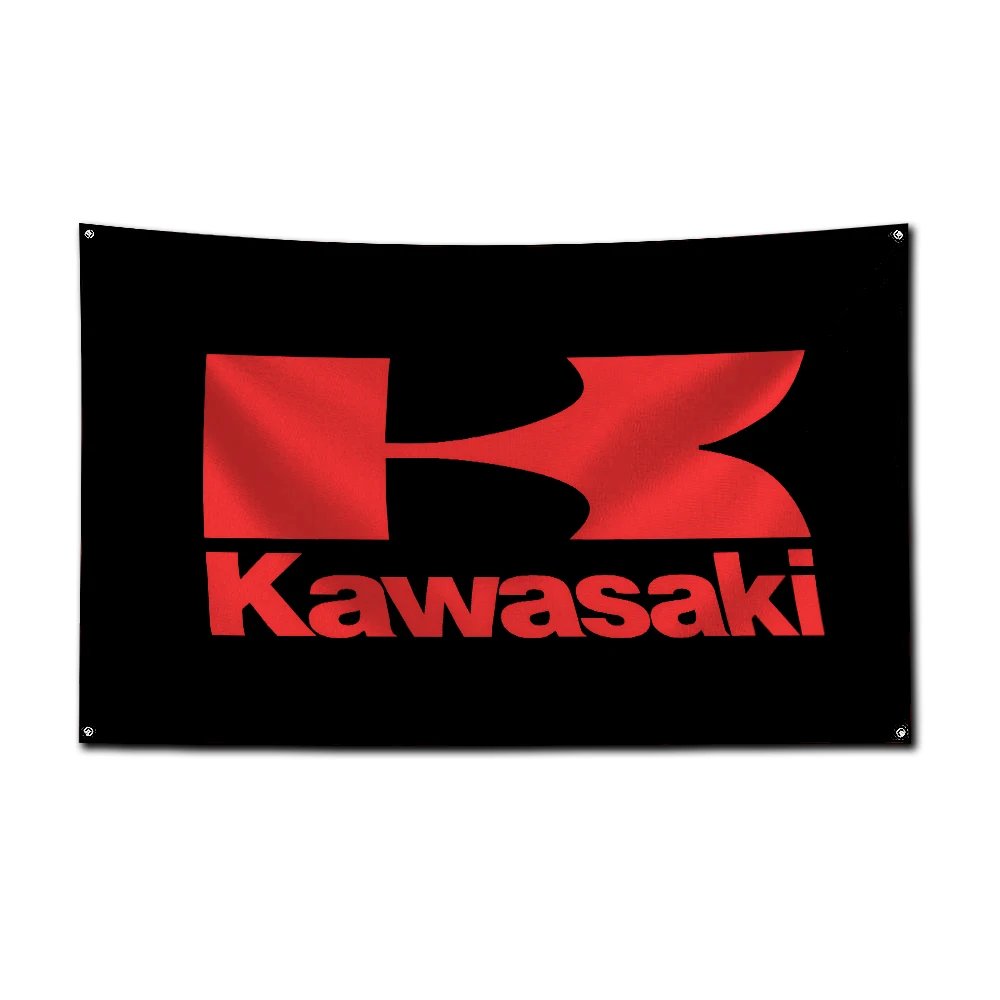 3x5 Ft Motorcycle Racing Flag Polyester Printing K-Kawasakies Banner for Garage Wall Art Out Door Decoration With Brass Grommets