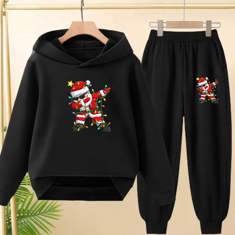 

Santa Claus Children's Hoodie Aged 3-13 Boys Girls Clothes sets Girls Sports Top+Pants 2-Piece Set Stylish Casual Sportswear Set