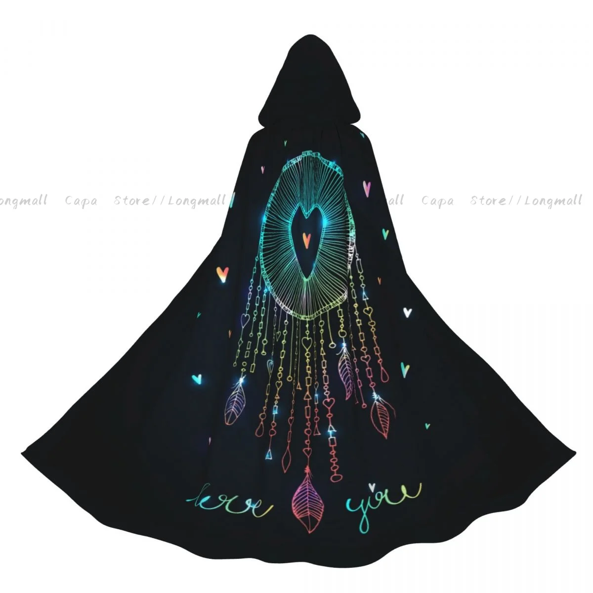 

Valentines Day Sparkling Dream Catcher With Heart Shape Cloak Hooded Cosplay Costume Halloween Adult Long Party Cape
