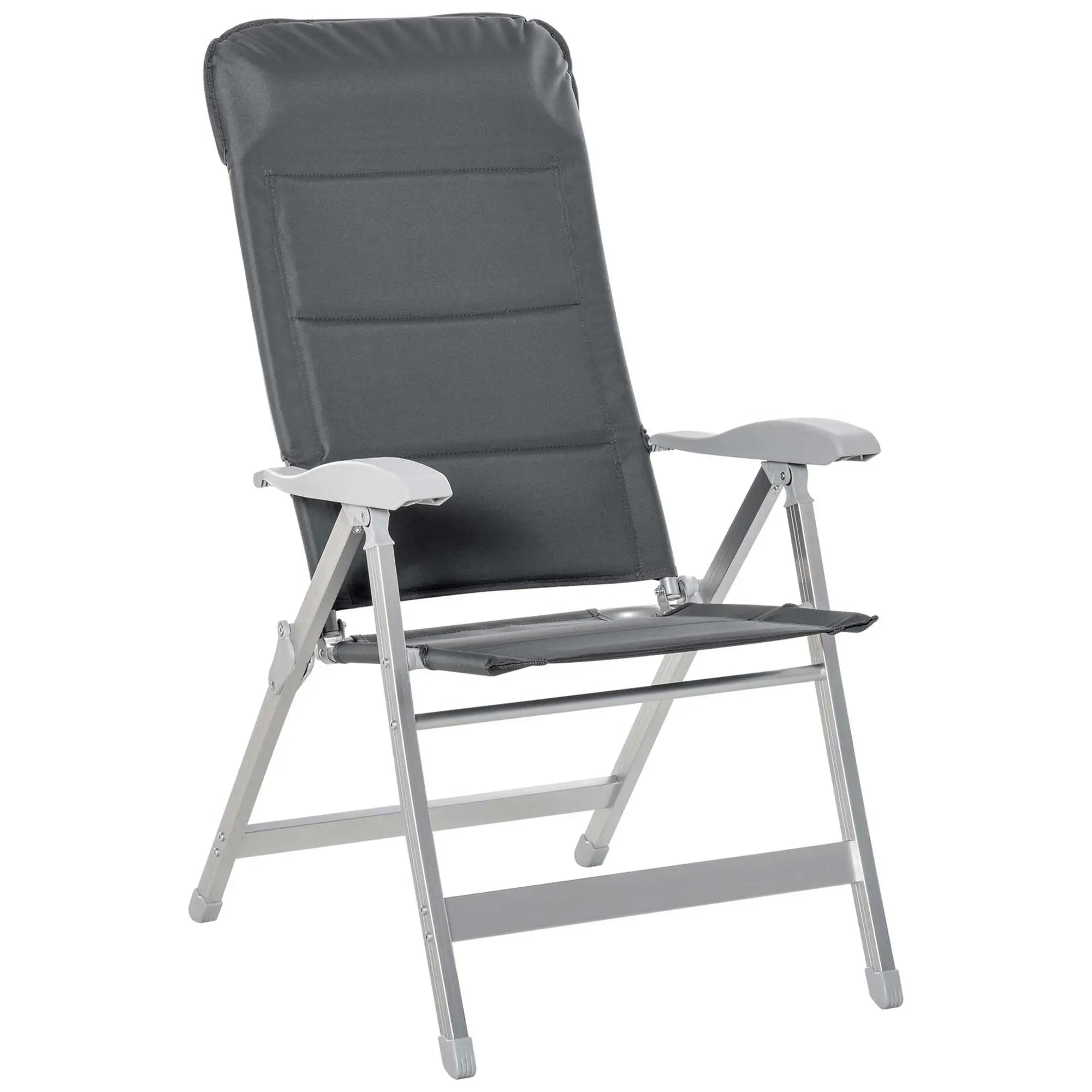 Silla de jardín plegable con respaldo ajustable en 7 posiciones, reposacabezas y reposabrazos, aluminio/oxford, 75x61,5x114,5 cm, gris