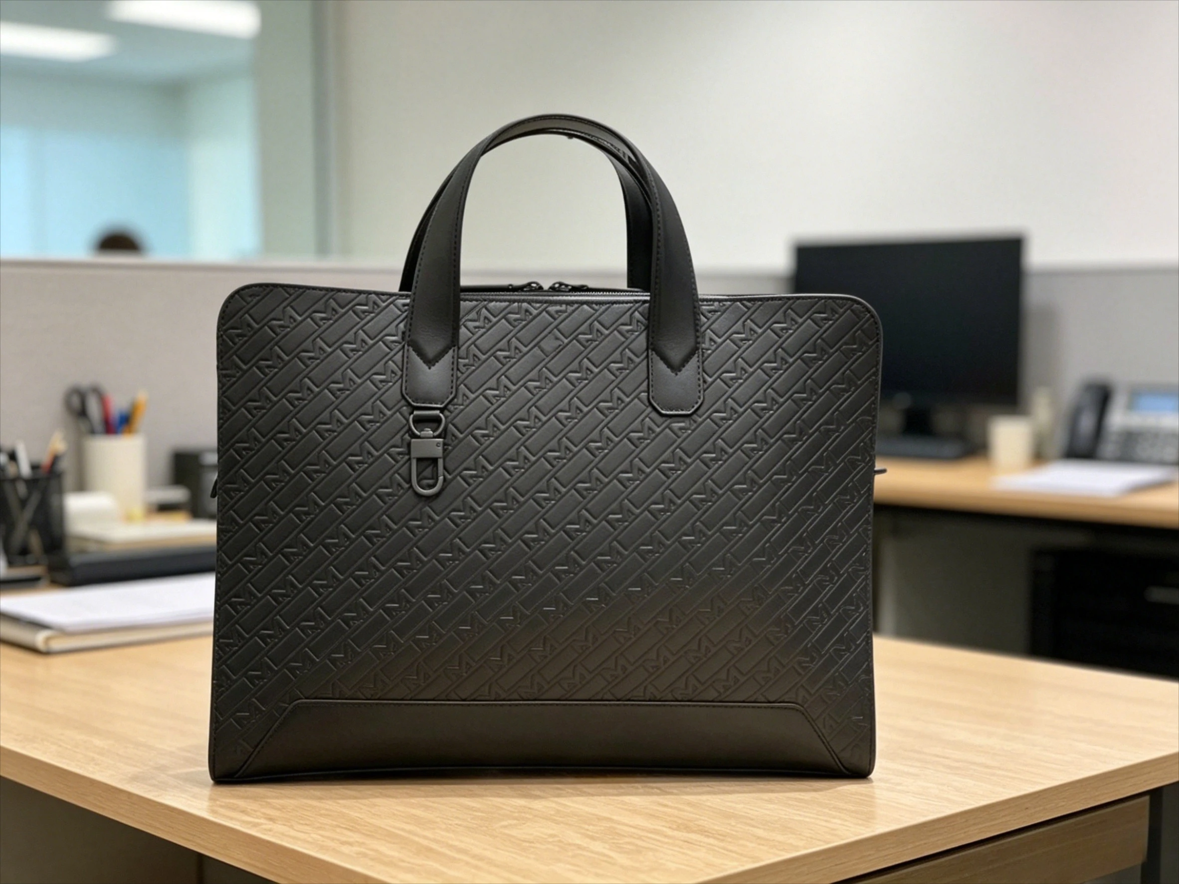 Premium Pattern Leather Briefcase Men Large Capacity Waterproof Handbag Daily Commuter Laptop Bag