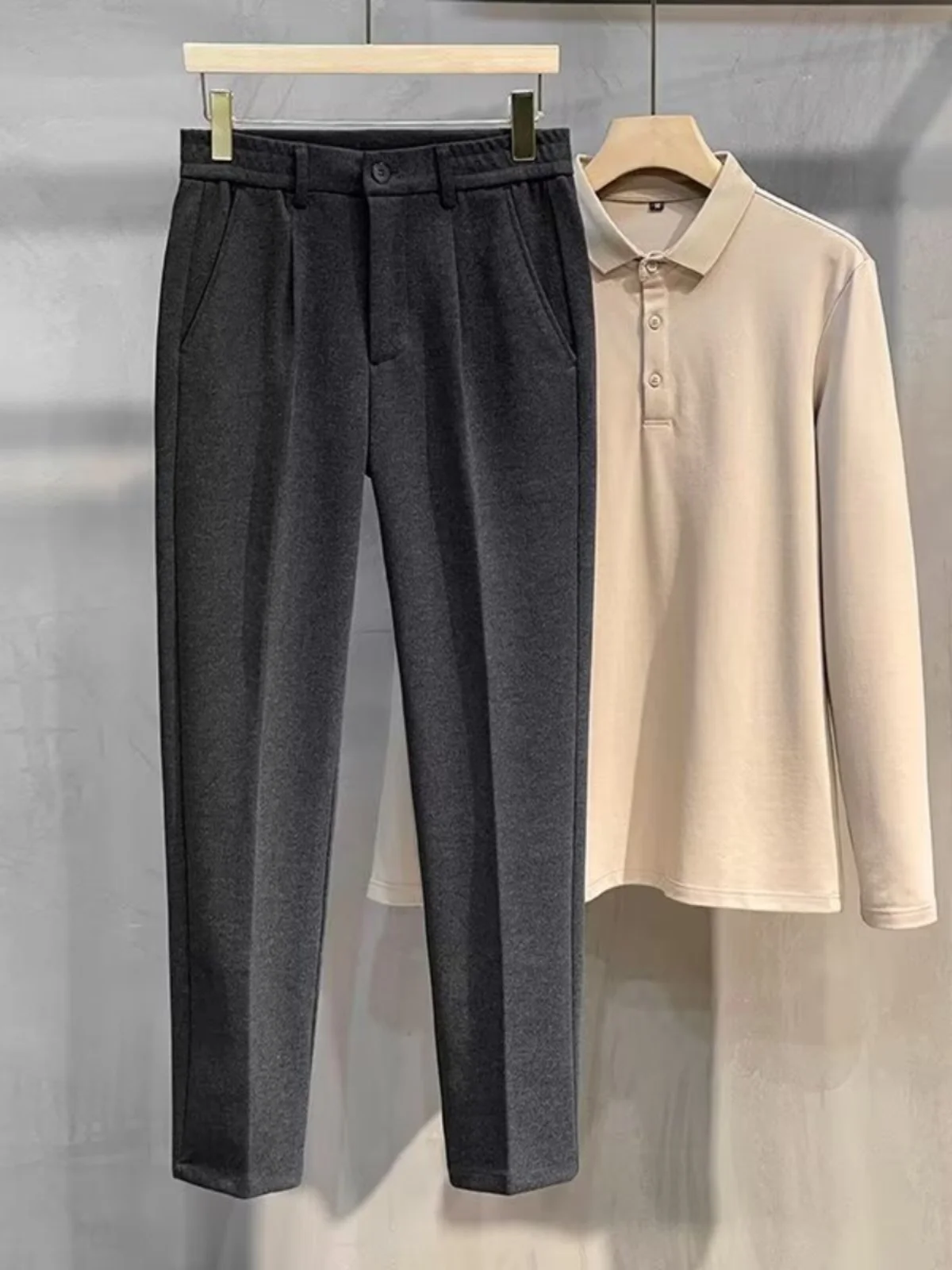 Pantaloni a gamba dritta in lana da uomo Autunno Inverno Pantaloni lunghi casual spessi Pantaloni coreani a nove punti Faionable