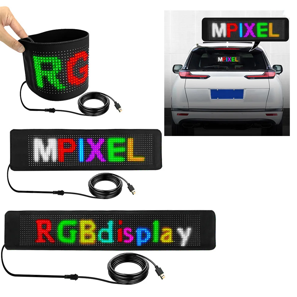 Led Flexible Advertising Screen DIY Pattern Bluetooth Car Rear Window Led Scrolling Caption Display USB Windshield Screen Light