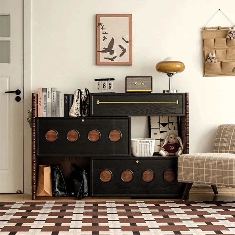 

Retro solid wood home shoe cabinet, new medieval home door storage integrated against the wall