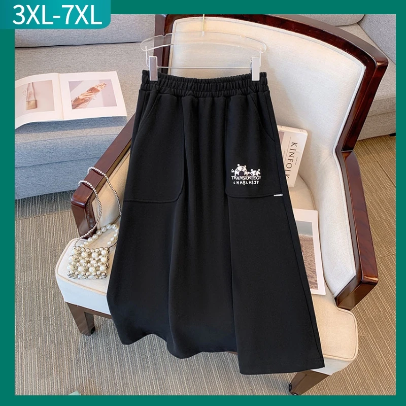 New 2023 Ladies Autumn Winter Plus Size Skirt For Women Large Long Sleeve Cotton Black Midi Skirt 3XL 4XL 5XL 6XL 7XL