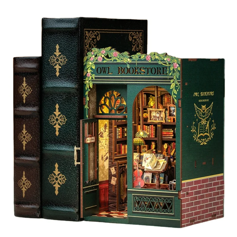 

CuteBee Best Selling Miniature Model Mini Dollhouse DIY Book Nook Owl Bookstore 3D Wooden Puzzle Book Nook Kit Use As Gifts