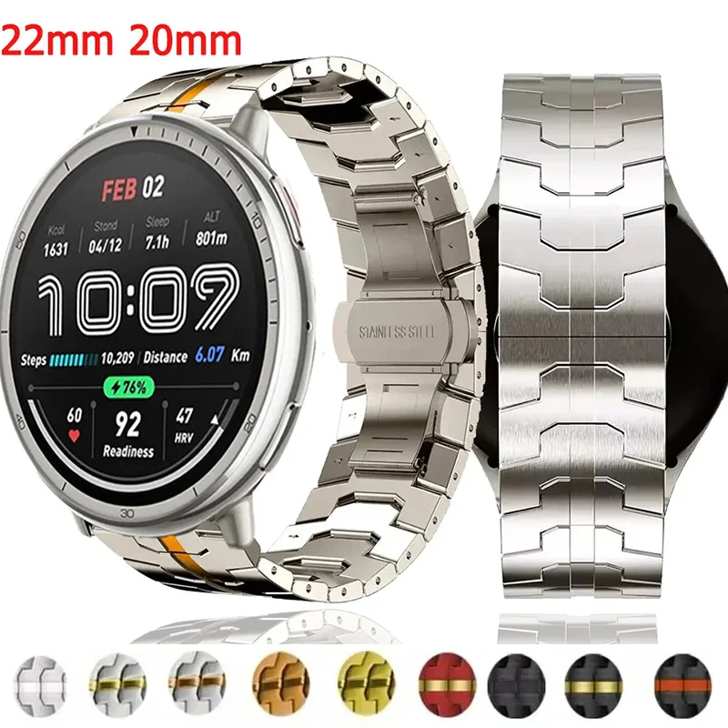 Bracelet en métal de 22mm 20mm pour Amazfit Active 2/Bip 3 Pro, bracelet en acier inoxydable pour Amazfit Bip 5 Unity/Cheetah Pro/carré/rond