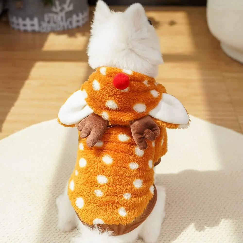 Small Elk Pet Christmas Clothes Cartoon Soft Dog Harness Leash Warm Plush Cat Accessories Winter